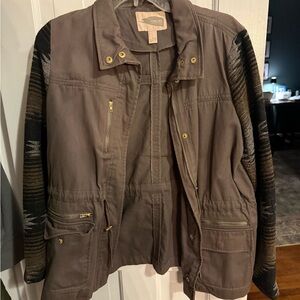 Forever 21 Brown Utility Jacket with Patterned Sleeves
